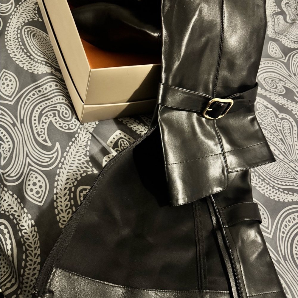 Black Leather thigh high boots with Buckle Detail